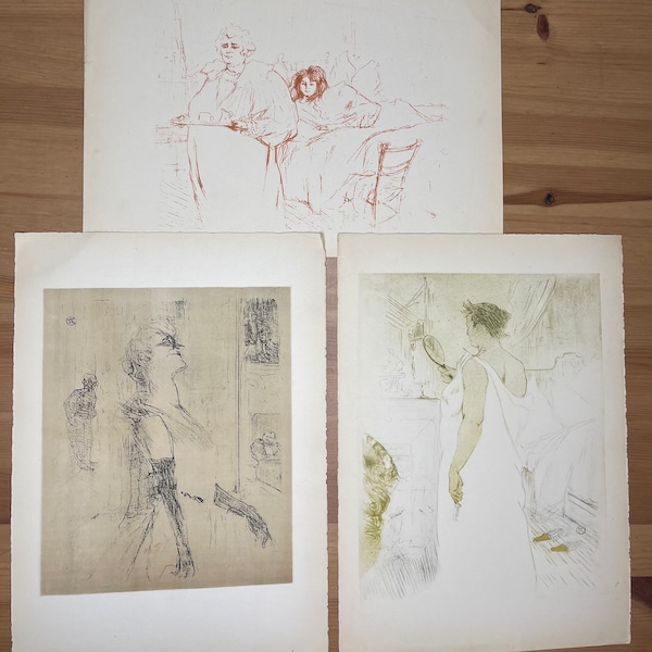 Set of 3 Vingage 1940's Toulouse Lautrec Original Lithographs from Limited Edition portfolio