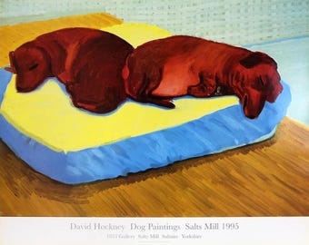 Vintage David Hockney Dachshund Exhibition Poster, 1994