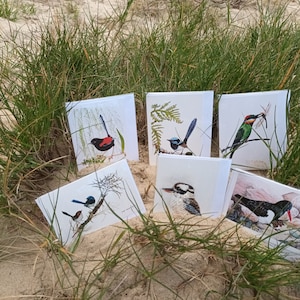 Pack of 6 half-sized, mini (A7) Gift Cards - Australian Birds - Fairy Wrens, Bee eater, Kookaburra & Oystercatcher