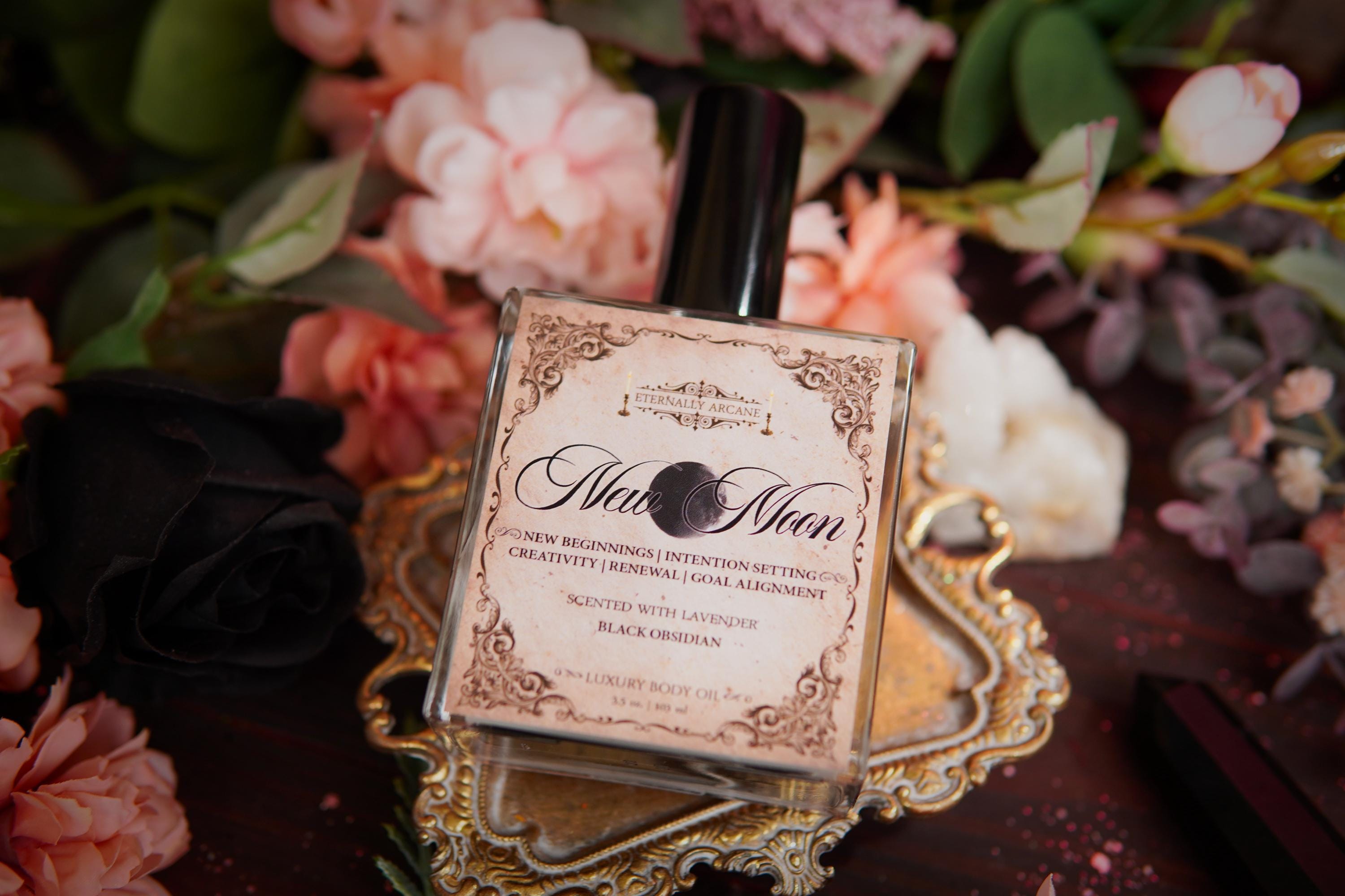 New Moon Luxury Ritual Body Oil ~ Dark Moon Magick Spell Oil, Goddess Selene, Moon Goddess Oil, Luna Oil, Lunar Oil, Lavender, Witch Oil