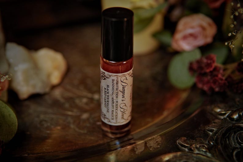 Dragon's Blood Crystal Infused Perfume Oil Roll On | Protection Oil | Strengthen Spells | Red Garnet Crystal Ritual Oil | Anointing Oil zdjęcie 11