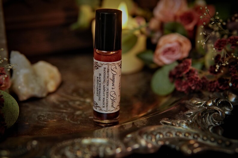 Dragon's Blood Crystal Infused Perfume Oil Roll On | Protection Oil | Strengthen Spells | Red Garnet Crystal Ritual Oil | Anointing Oil zdjęcie 14