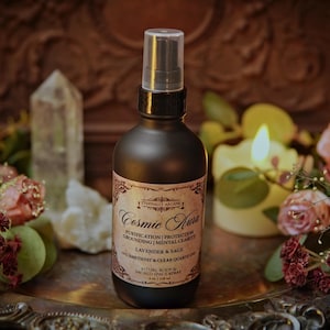 Cosmic Aura Mist™ Limpieza espiritual / Espray de cristales / Manchas sagradas / Espray purificador sin humo / Para habitación, ropa de cama, almohadas y espray