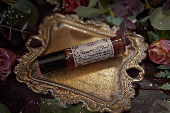 Dragon's Blood Crystal Infused Perfume Oil Roll On | Protection Oil | Strengthen Spells | Red Garnet Crystal Ritual Oil | Anointing Oil