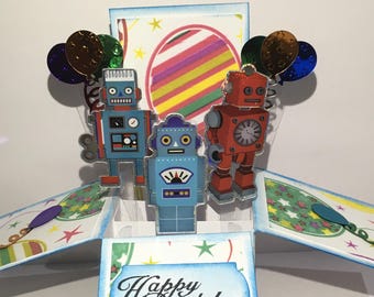 OOAK Happy Birthday Boy Girl 3D Robot Card