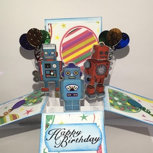 Roboter Pop Up Box Karte*Alles Gute zum Geburtstag Pop Up Karte*Pop Up Karte für Kinder*Geburtstagskarte für Sohn*Party lädt ein