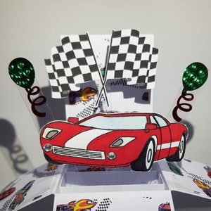 Carte pop-up voiture de course * Carte pop-up joyeux anniversaire * Carte pop-up félicitations * Carte pop-up fils * Carte pop-up fête des pères * Carte pop-up 3D*