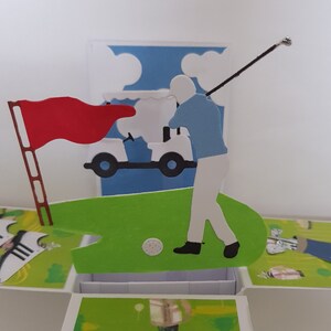 Tarjeta emergente de caja de golf * Tarjeta emergente de feliz cumpleaños * Tarjeta emergente del Día del Padre * Tarjeta emergente de esposo * Tarjeta emergente de hijo * Tarjeta emergente de abuelo * Tarjeta emergente de jubilación * Tarjeta de bien hecho