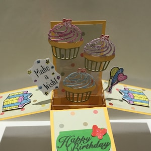 Handmade Pop Up Cupcake Happy Birthday card*3D card*daughter pop up card*Niece pop up card*little girl pop up*party invite*party centerpiece