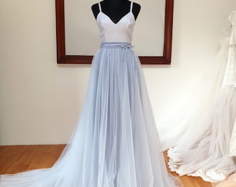 Dusty-blue wedding skirt