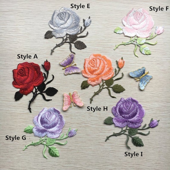 Patches for jackets Red rose patch Rose iron on patch Floral patches for backpacks
