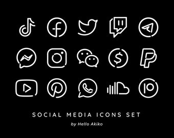 100 Essential Social Media & App Icons / iOS 14 App Icons / Minimalist Line / White + Color Versions / Fully Editable