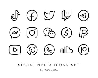 100 Essential Social Media & App Icons / iOS 14 App Icons / Minimalist Line / Black + Color versions / Fully Editable