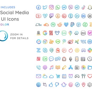 100 Essential Social Media & App Icons / iOS 14 App Icons / Minimalist Line / Black Color versions / Fully Editable image 4