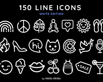 150 Icons – Minimalist Line Style – WHITE Version – for Social Media, Graphic & Web Design