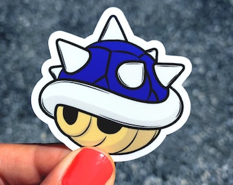 Mario Kart Blue Spike Shell Vinyl Die-Cut Sticker  |  N64 Video Game Stickers