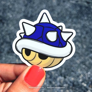 Pegatinas troqueladas de vinilo con carcasa de púas azules de Mario Kart / Pegatinas del videojuego N64