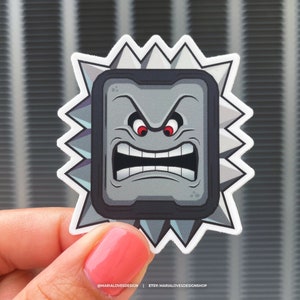 Nintendo Thwomp Vinyl-Aufkleber gestanzt |  Retro Videospiel Sticker