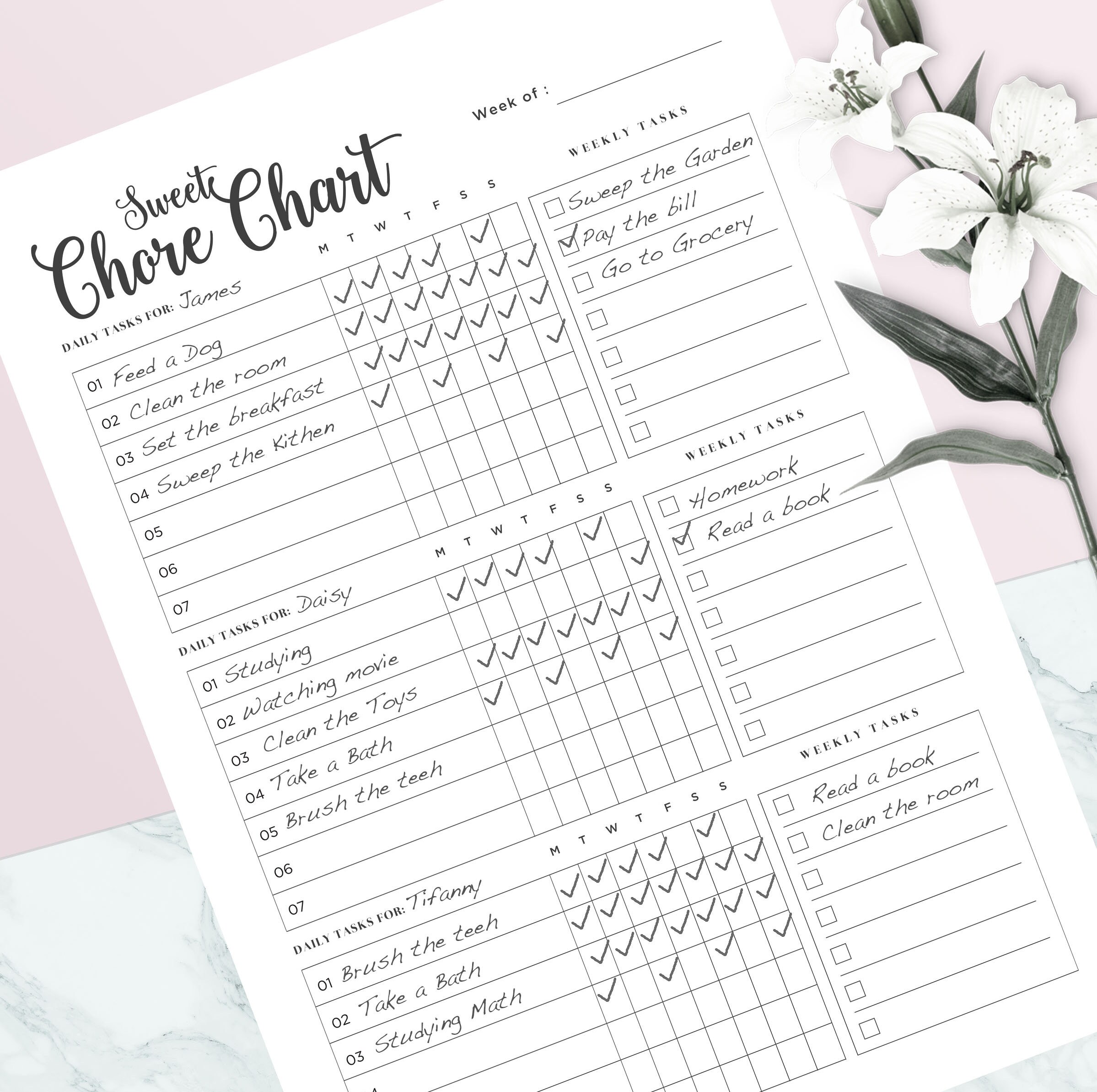 Chore Chart Printabledaily Choreweekly ChorePrintable Etsy