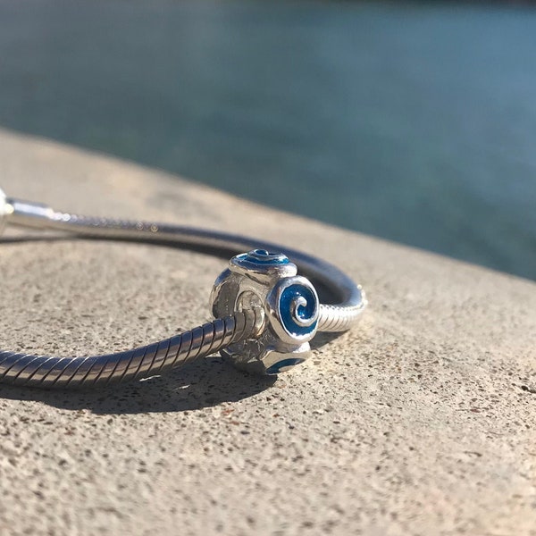 DHL Mail, Spiral Pandora bead, Blue Summer Charm, Fits Pandora Bracelet, Blue Spiral Charm, Ancient Greece, Island , Perfect Summer Gift