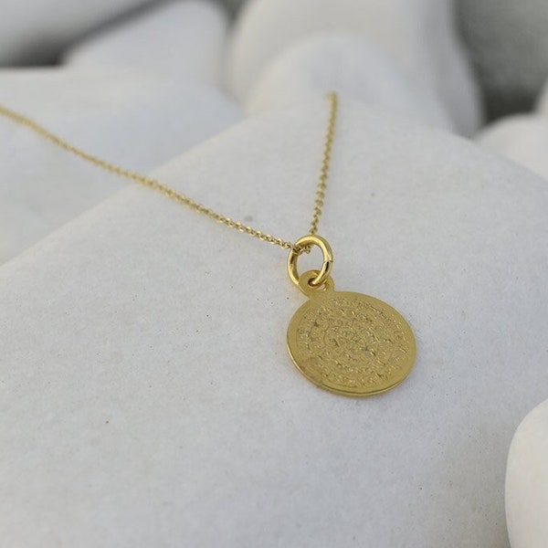 Phaistos Disc Coin, Gold K14 Pendant,   Symbol Pendant, Ancient Greece Coin, Crete Festos Coin Pendant, Myconian History, Birthday Gift