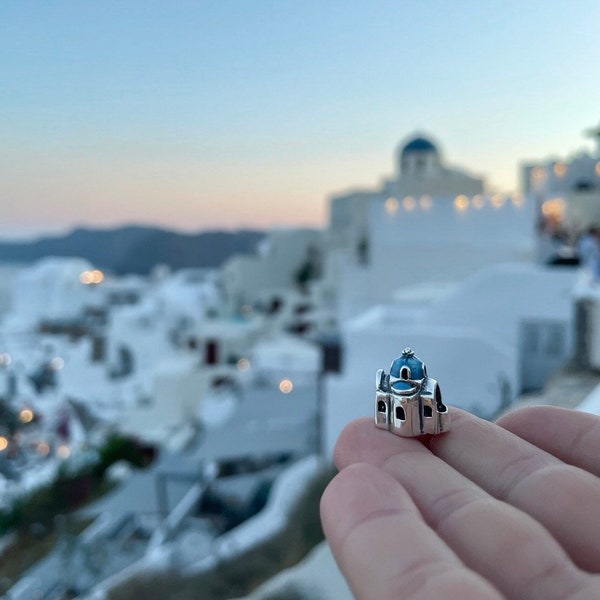 DHL Mail, église de la Vierge Marie, breloque de Pandora, perle d'église de Santorin, breloque en argent de la Grèce, souvenir grec, cadeau grec parfait pour elle