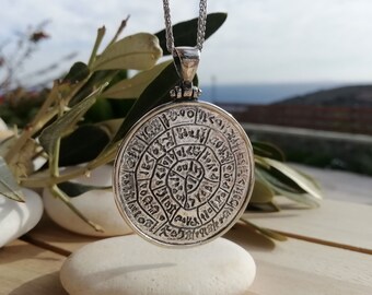 Pendentif grand disque de Phaistos | Collier en argent 925 Grèce | Bijoux d'écriture | Collier Phaistos | Pendentif disque Festos | Cadeau parfait