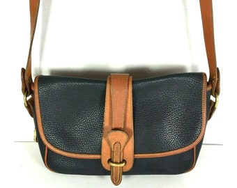 Dooney & Bourke Vintage Blue Pebbled Leather with Brown Trim Flap Shoulder Bag