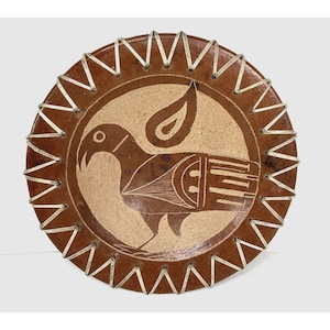 Aztek Inca Southwest Tribal Brown Handmade Decorative Shallow Bowl (Some Chips)
