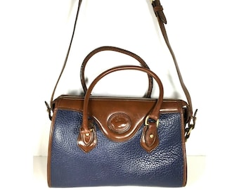 Dooney & Bourke Vtg Blue Leather Brown Trim Satchel Shoulder Bag – Made In USA