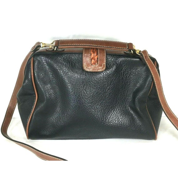 Leslie Fay Vintage Black Faux Leather Brown Trim … - image 2