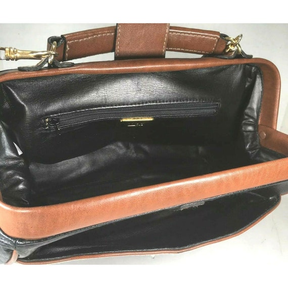 Leslie Fay Vintage Black Faux Leather Brown Trim … - image 3