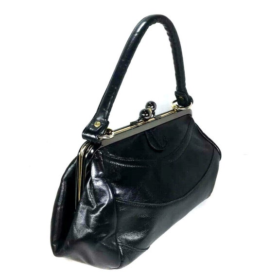 Margolm Vintage Black Faux Leather Kisslock Handb… - image 4