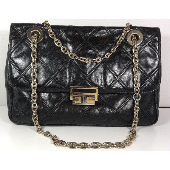 Carlotta Vintage Black Leather Shoulder Bag Chain… - image 1