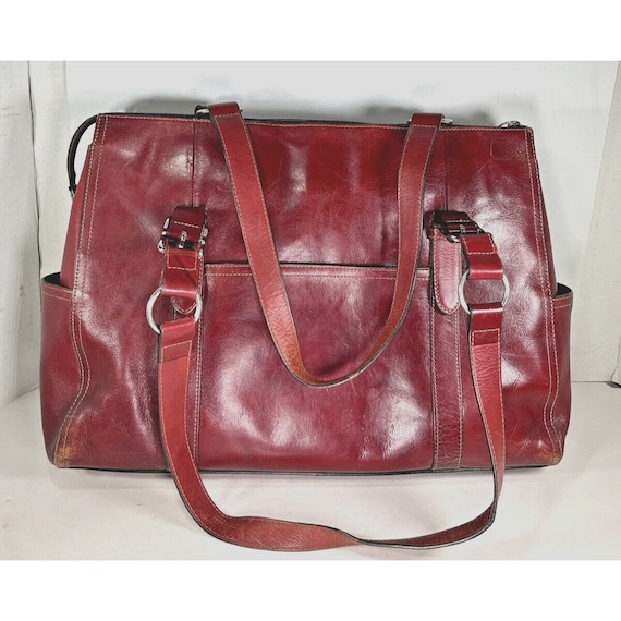 Fossil Vintage Red Leather Laptop Tote Shoulder Bag Heavily Distressed Etsy