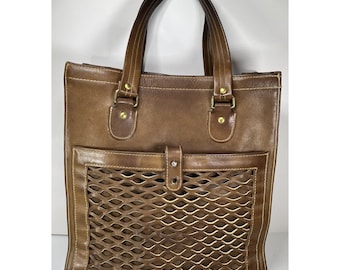 Bonnie Cashin for Meyers Vintage Brown Lattice Leather Tote Shoulder Bag - RARE