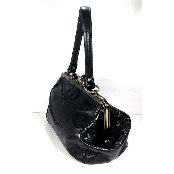 Margolm Vintage Black Faux Leather Kisslock Handb… - image 5