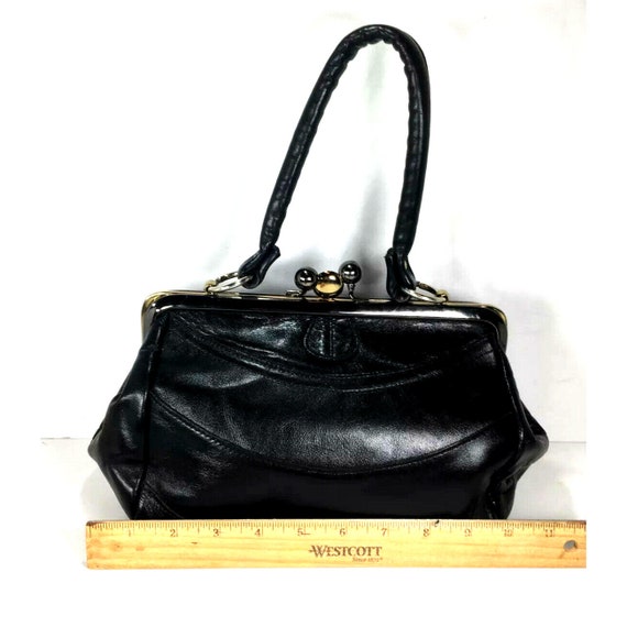 Margolm Vintage Black Faux Leather Kisslock Handb… - image 6