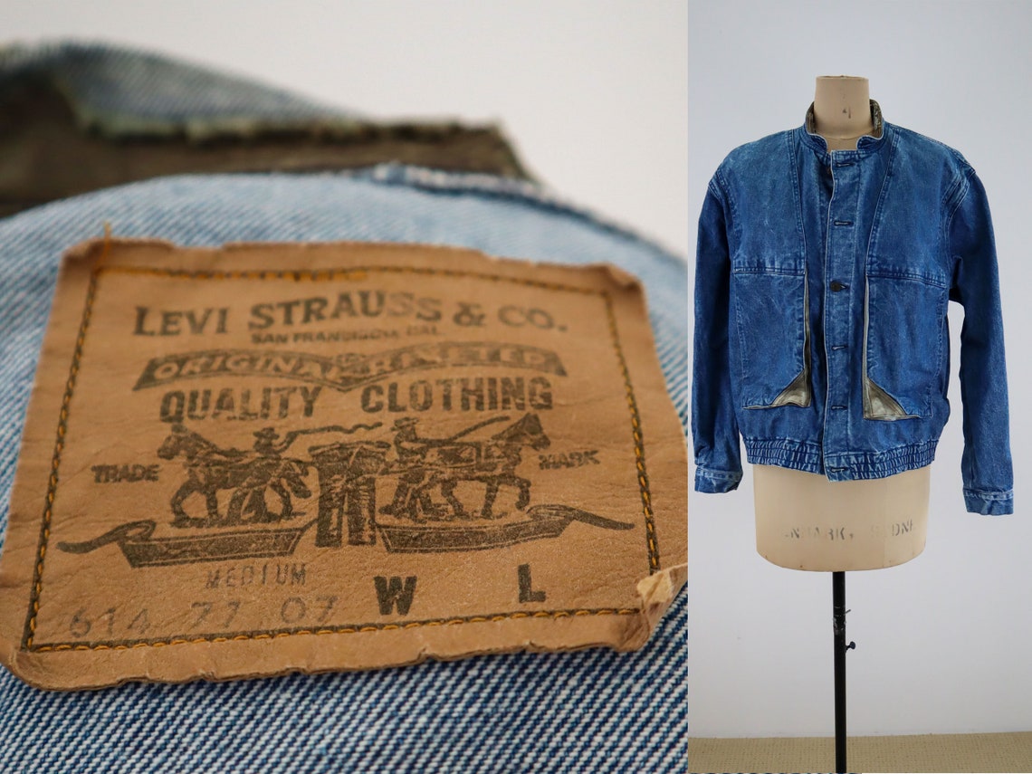 Levi Strauss Vintage Denim and Leather Bomber Jacket Etsy