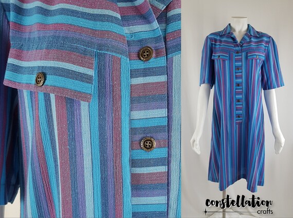 X-Large 1970s Seersucker Vintage Belted Stripe Dre