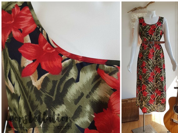 XXL 1990s Vintage Sundress with Red and Green Trop