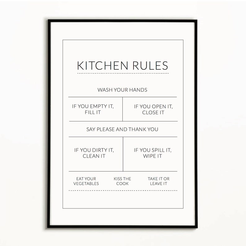 Kitchen Rules Note Kitchen Rules Sign, Kitchen Decor, Kitchen Poster, Kitchen Print - Etsy