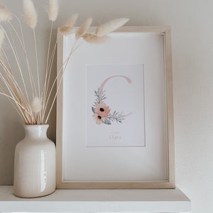 Initial Nursery Print, Floral Baby Girl Name Decor
