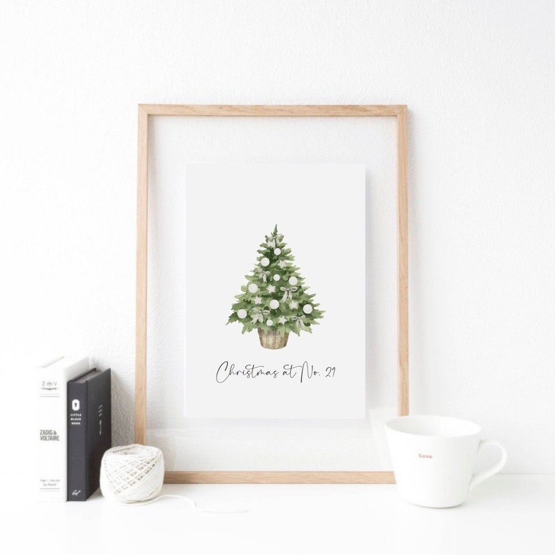 Personalised Christmas Tree House Number Family Name Print image 2