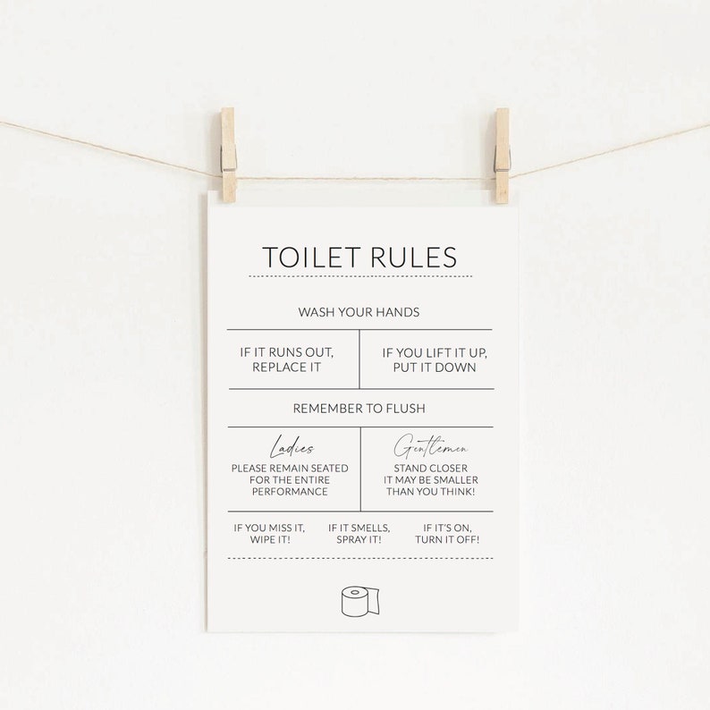 Toilet Rules Sign, Loo Decor, WC Poster, Bathroom Wall Art - Etsy UK