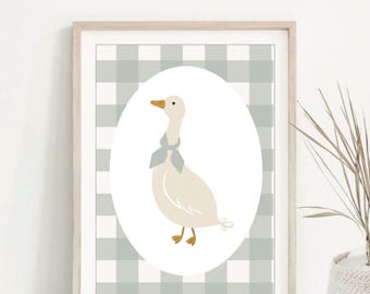 Gingham Goose Print, Cute Nursery Decor