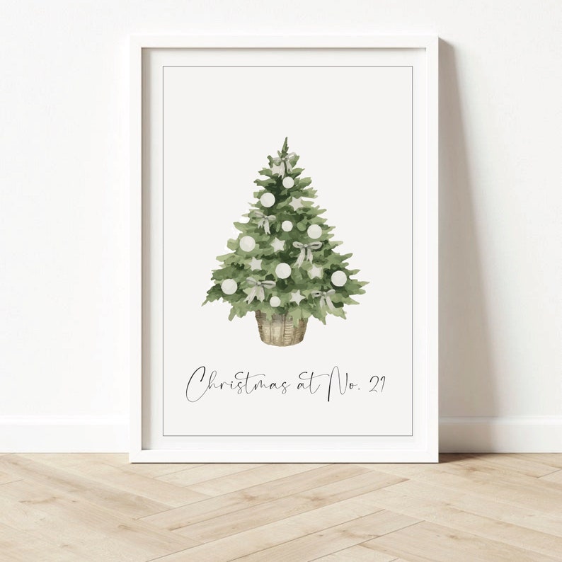 Personalised Christmas Tree House Number Family Name Print image 1