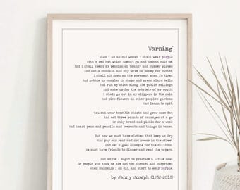 When I’m Old I Shall Wear Purple poem print, Warning poem poster