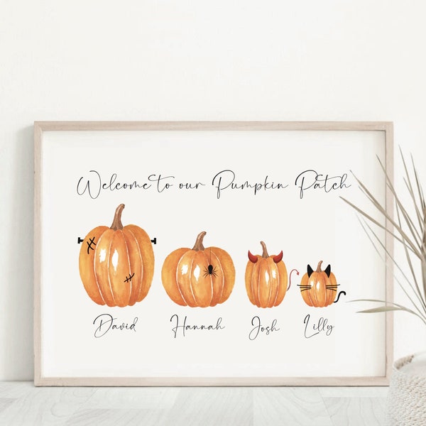 Impression de patch de citrouille familiale, décor d'automne d'Halloween, affiche d'automne personnalisée
