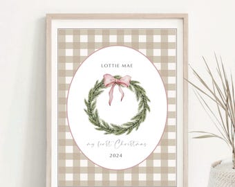 First Christmas Personalised Bow Gingham Print